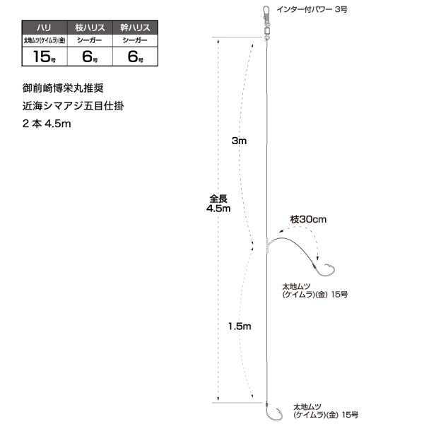 御前崎博栄丸推奨シマアジ五目仕掛け2本針 【船釣り仕掛け/吹き流し仕掛け/天秤仕掛け】